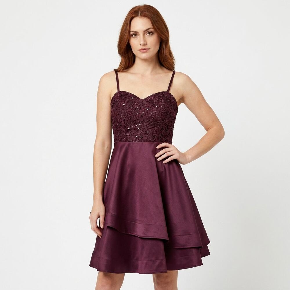 MY MICHELLE T407X02P Burgundy Fit & Flare Short Dress Women Size 0